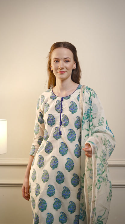 Off White Cotton Silk Suit Set