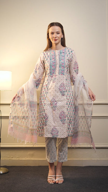 Pastel Blue Chanderi Cotton Suit Set