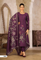 Deep Purple Rayon Silk Suit Set with Dupatta