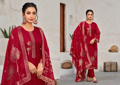 Deep Ruby Red Bangalore Silk Kurta Set with Dupatta