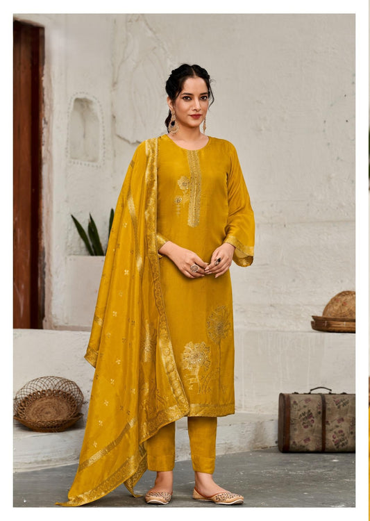 Sapphire Yellow Bangalore Silk Kurta set with Dupatta