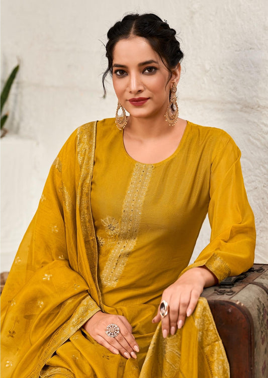 Sapphire Yellow Bangalore Silk Kurta set with Dupatta